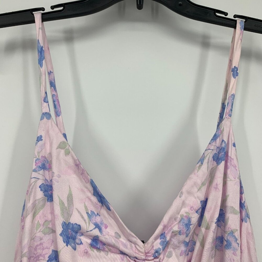 Wild Fable Slip Dress Maxi Pink Floral Ruched VNeck Sleeveless NWT - Picture 4 of 13